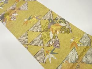 鳳凰に三角・草花模様織出し袋帯